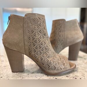 Restricted Perforated Tan Peep Open Toe Ankle Booties Boots